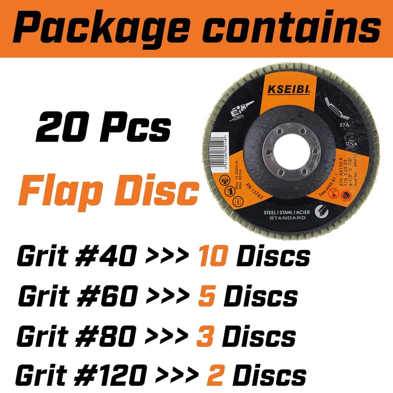 KSEIBI Aluminum Oxide 4 1/2 Inch Auto Body Flap Disc Sanding Grinding Wheel 20 Pack (Mixed 20 Pack) 686062 - Image 2